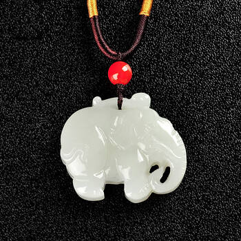 宋宫玉 和田玉白玉吊坠男简约大象项链女玉石挂件