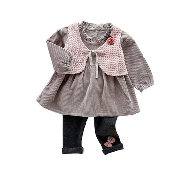 春秋季女宝宝春装女装1-2-3-4岁小孩衣服潮公主裙套装三件套 灰色