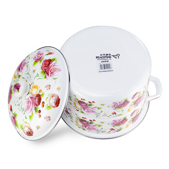 
                                        索芙丽 珐琅搪瓷蒸锅 二层24cm/26cm加厚搪瓷锅双层蒸锅汤锅炖锅电磁炉通用带蒸片 爱情花26cm                