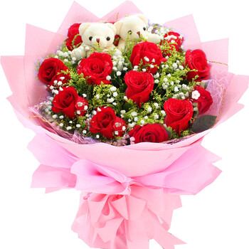 花美家鲜花 生日鲜花11朵玫瑰花情人节礼物鲜花速递同城满天星蓝色