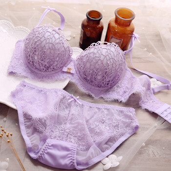 半杯抹胸式少女甜美可爱纯白色蕾丝文胸内衣胸罩全薄款 紫色 a80(36)