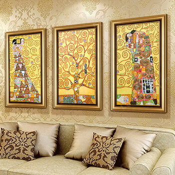 山迪欧式手绘油画客厅玄关装饰画壁画挂画克里姆特生命树 亲吻 含画框72X102
