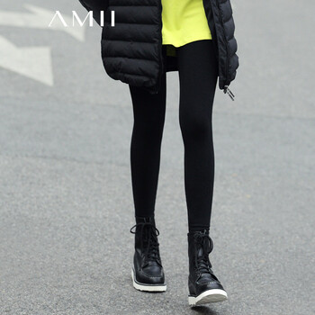 Amii【极简主义】2015新款修身百搭舒适弹力腰头打底裤大码女装4色11440384 黑色 S