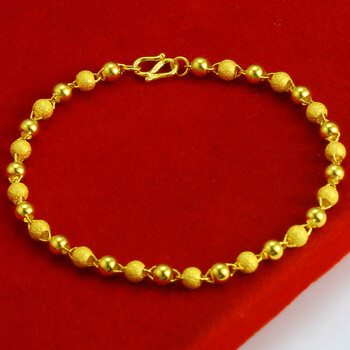 老凤凰黄金手链999足金手镯女士光面珠珠链转运珠磨沙面圆珠子粗细素