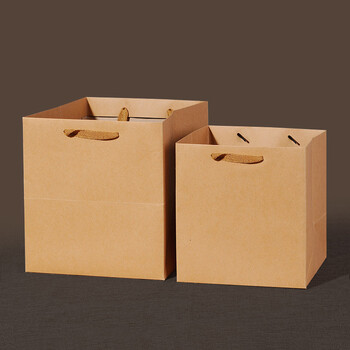 牛皮纸袋鲜花礼品袋方形宽底手提袋外卖袋包装袋定做现货印刷logo