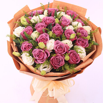 生日鲜花全国同城上门配送 送女友求婚生日情人节礼物 19朵紫玫瑰花束