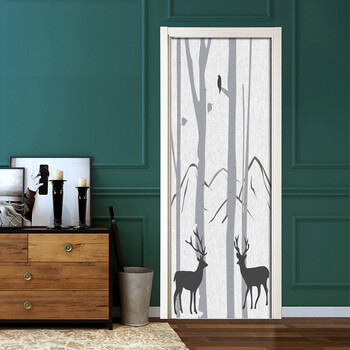 小鹿门贴纸木门房门翻新推拉自粘防水衣柜门贴画墙贴卧室门 乳白色 鹿