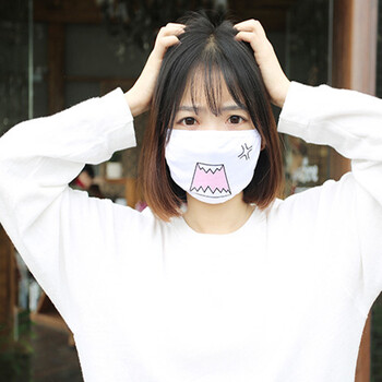 颜文字口罩棉质三层挡痘痘可爱搞怪卖萌风 口罩生气