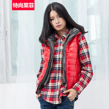 特尚莱菲 秋冬新款女装加厚短款连帽涂层防水马甲外套 QW039 红色 M