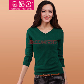 裳妃舍 女式羊绒衫秋冬装新款短款纯色毛衣长袖打底 针织衫 玫红色 S