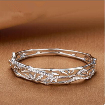 涵钰福 925银手镯女 开口光面镀铂金镯子 日韩时尚首饰