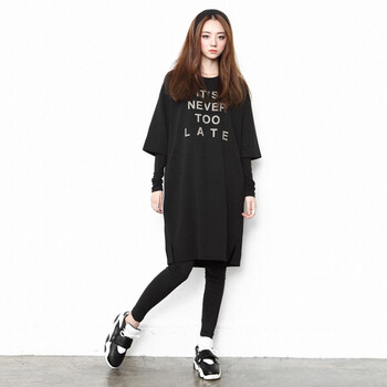 
                                        shezglobal韩版SZ春夏季新款女装中袖圆领套头百搭宽松打底连衣裙 黑色 均码                