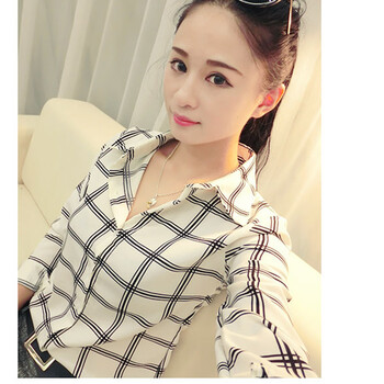 
                                        衣哟喂2018春新款女装格子印花衬衫女长袖学生装韩版修身百搭翻领衬衣6296# 长袖 M                
