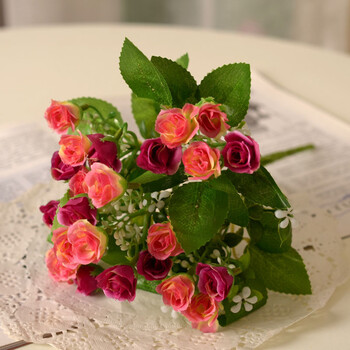 仿真花假花绢花工程装饰花25头缤纷玫瑰干花家居装饰花艺 酒红