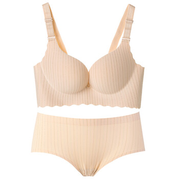 无钢圈文胸套装聚拢小胸性感上托收副乳防下垂厚款胸罩 肤色套装 32b