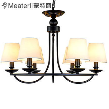 蒙特丽 美式乡村吊灯具餐厅灯铁艺7056 欧式田园客厅灯别墅楼梯灯 吸吊两用(B) 6头 奶白灯罩