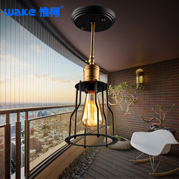 惟柯(wake)小铁架吊灯美式乡村工业风复古餐吊吧台LED吊灯 阳台灯具WD978 单头吊灯配普通光源