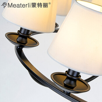 蒙特丽 美式乡村吊灯具餐厅灯铁艺7056 欧式田园客厅灯别墅楼梯灯 吸吊两用(B) 6头 奶白灯罩