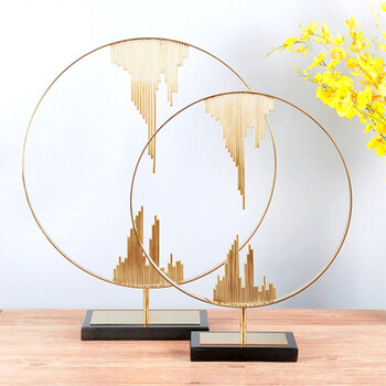 新古典创意圆形金属摆件样板房家居软装饰品客厅电视柜玄关摆件 金色