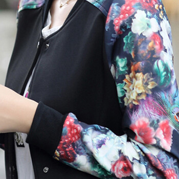 紫衫衣阁 2016秋装新款女装韩版修身印花太空棉棒球服女休闲短款薄外套显瘦夹克女卫衣潮 黑色 M