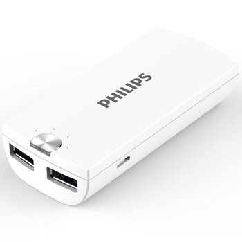 
                                        飞利浦(PHILIPS) 5200毫安 移动电源/充电宝 便携小巧 双USB输出 DLP2053 白色 适用于手机/平板等                