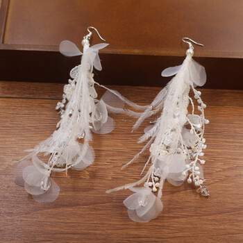 玛诗提娜 玛诗提娜 新娘结婚饰品韩式羽毛耳环时尚流苏长款耳钉耳坠