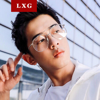 大框平光镜女复古圆脸2017个性耳环眼镜框架男 银框 无度数