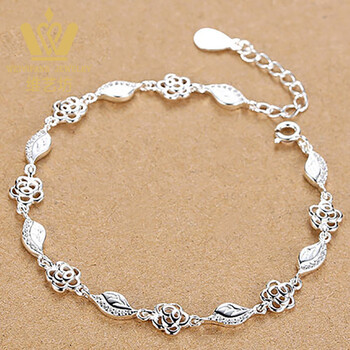 维艺坊银玫瑰花手链女款日韩版简约个性饰品