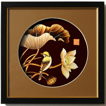 温馨里 麦秆画麦草画麦秸画民间工艺品 家居装饰画玄关画 小翠鸟 荷香