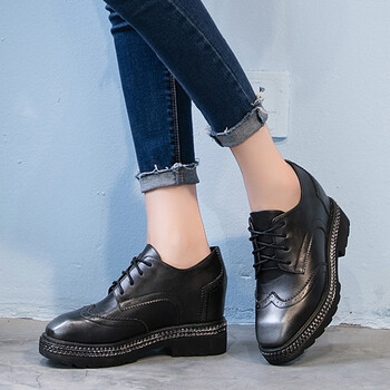 zhr内增高单鞋女英伦风小皮鞋女士粗跟女鞋工作复古鞋子秋季 枪色 34