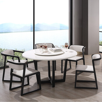 凯庭餐桌大理石实木6人餐桌餐椅套装现代简约转盘圆形吃饭桌子餐桌 4椅子1 5米 图片价格品牌报价 京东