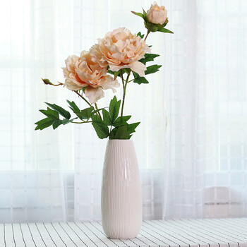 花瓶小清新欧式家居装饰品客厅水培插花简约现代白色摆件 夜华 牡丹