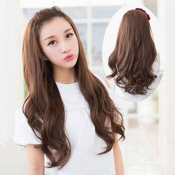 半头套假发 女士 半头假发中长卷发 蓬松大波浪逼真发型 自然黑送护理