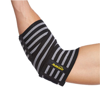 男女运动绑带助力护肘健身篮球举重护臂卧推护腕训练护具装备 灰色