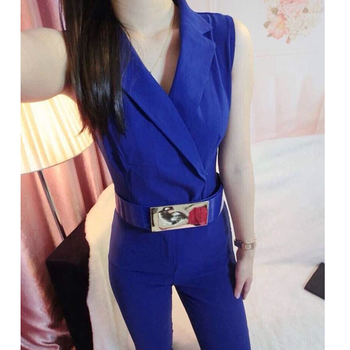 
                                                            优资缘连体裤女阔腿裤2019夏季新品气质职业长裤套装欧美风深V领修身性感无袖条纹连身裤 黑色(送腰带/送裹胸) S(80-95斤)                