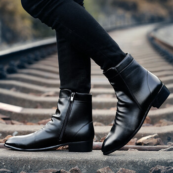 侠路靴子男英伦风男士休闲马丁靴潮流韩版时尚尖头棉皮鞋男短靴加绒