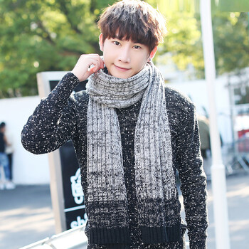 新款男士毛线围巾秋冬季长款年轻人男生针织情侣围脖冬 灰色【图片 价