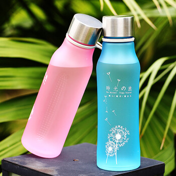 
                                        印象随行 创意杯子带盖茶杯便携塑料随手杯可爱水瓶学生情侣磨砂运动水杯大容量水杯600ml 郁金色                