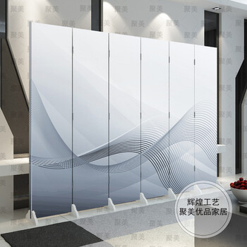 优阁调折叠屏风隔断防水防透免安装双面中式艺术屏风水墙文化墙背景墙567扇 6-25 7扇防水防透加厚