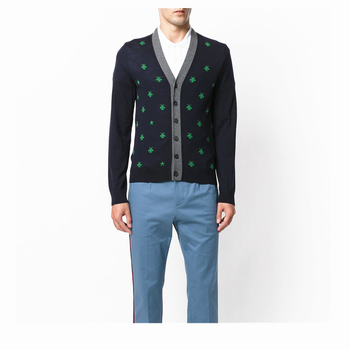 gucci古奇男士羊毛外套针织衫小蜜蜂针织开衫薄外套431747 黑色 l