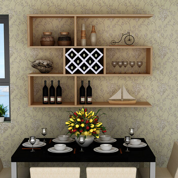 餐厅酒水展示柜酒柜挂墙置物架创意菱形格子免漆挂墙酒架 青黑色 1.