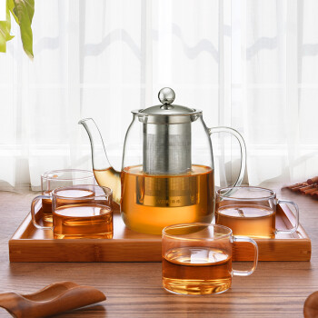 绿珠lvzhu 850ml玻璃茶具整套一壶四杯一茶盘 泡茶壶煮茶器加厚耐热耐高温玻璃壶过滤茶壶办公功夫茶杯Q725