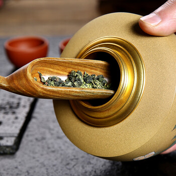 尊壶紫砂茶叶罐锡罐 手工花瓶彩绘荷花锡口罐普洱茶密封罐 段泥