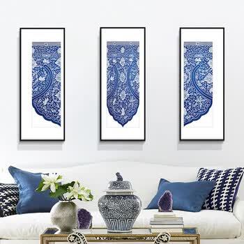 新中式客厅挂画青花瓷玄关书房装饰画竖版软装酒店背景墙古典壁画 d