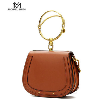 michael smith女包单肩包复古圆环金属马鞍包单肩斜挎包半月手提女包
