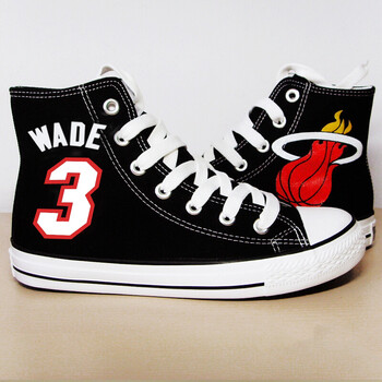 闪雷篮球队logo手绘帆布鞋湖人队热火快船费城76人运动训练篮球鞋