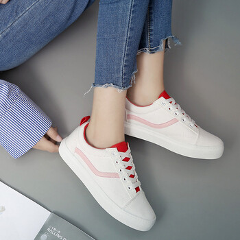 jln 新款百搭时尚休闲帆布鞋女学生平底鞋小白鞋 白红 39