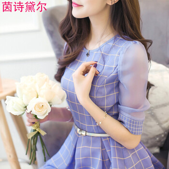 奈陌连衣裙 夏2015新款女装夏装新款女装荷叶边雪纺衫蕾丝欧根纱半身裙两件套装连衣裙 花色 XL