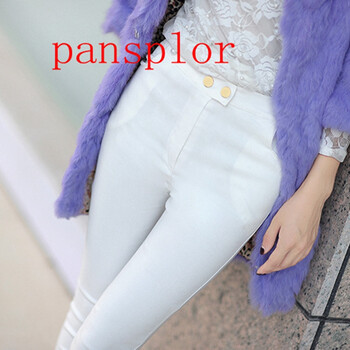 pansplor2015爆款春秋打底裤女时尚高弹梭织布外穿铅笔裤子紧身小脚裤 白色 均码