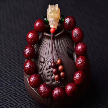 红皮原籽凤眼菩提手串佛珠念珠陈籽菩提子男女手链t 14毫米羊角龙头